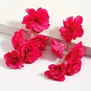 Bohemian Wer Chain Fabric Statement Pink Colorful Floral  Earrings